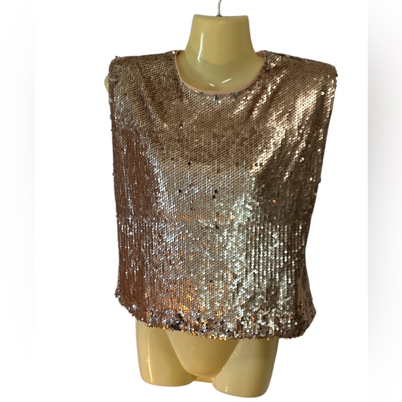 TCEC Sequin Top Sleeveless Back Zip Cropped Shiny Shimmering Holiday Gold Small - Picture 8 of 8